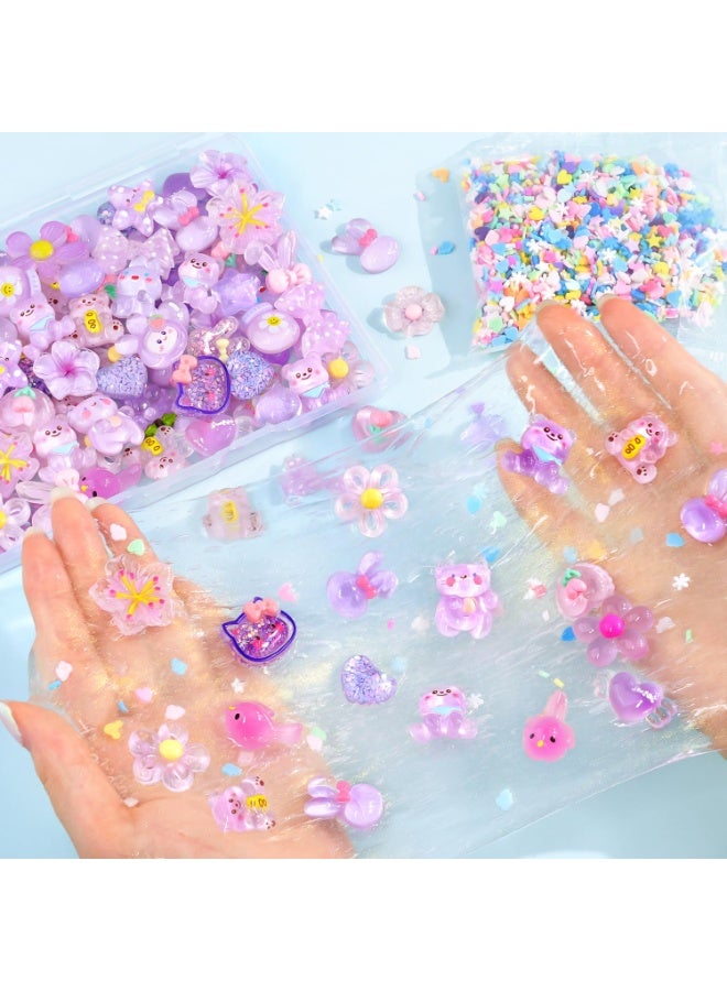 Peachjoy 60Pcs Purple Slime Charms Assorted Cute Jelly Embellishments, Random Bulk Flatback Resin Ornament Bear Rabbit Kawaii Slime Accessories for Phone Junk Case,Hairpins, Scrapbooking Crafting and DIY Decor - Image 3